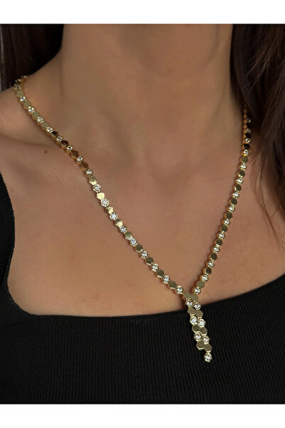 Luseda Gold Zirkon Taşlı Petek Desen Ayarlanabilir 50+5 cm Y Kolye