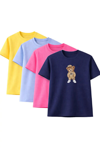 CLAYES Unisex Oversized T-Shirt Nyc Teddy Bear Printed – Pack of 4 Yellow, Ba...