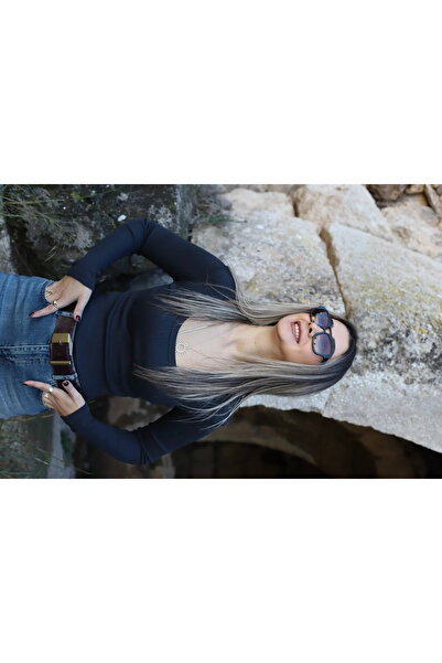 bytugcekaya بلوزة بياقة بيضاوية مضلعة بلون الأنثراسايت