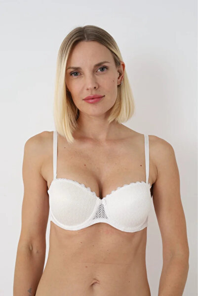 MODELLİFE White Strappy Lace Strapless Supportive Bra