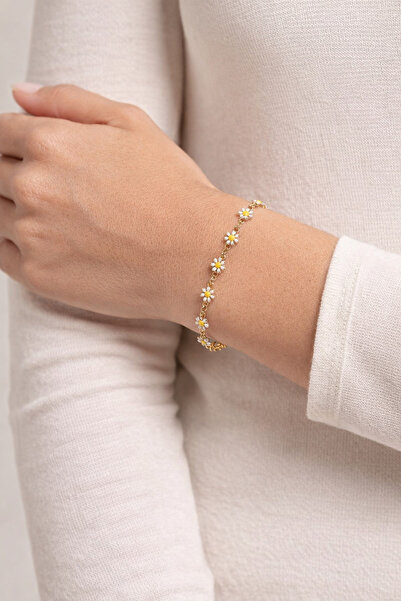 karmabijuteriaksesuar Papatyalı Sarı Çelik Bileklik