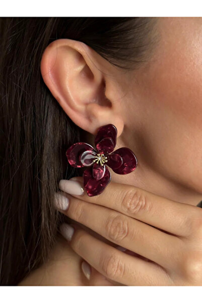 Luseda أقراط مفصلة على شكل زهرة باللون العنابي