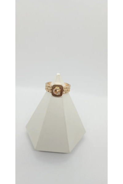 ndjewelry خاتم قابل للتعديل بحرف G من حجر الورد الذهبي اللون