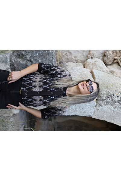 bytugcekaya Cardigan din tricot cu textura baklava maro, mărime standard