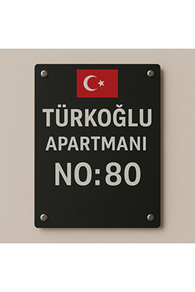 Outdoor One Kişiye Özel Türk Bayrağı Kapı İsimliği | Yazılı Pleksi Apartman &...