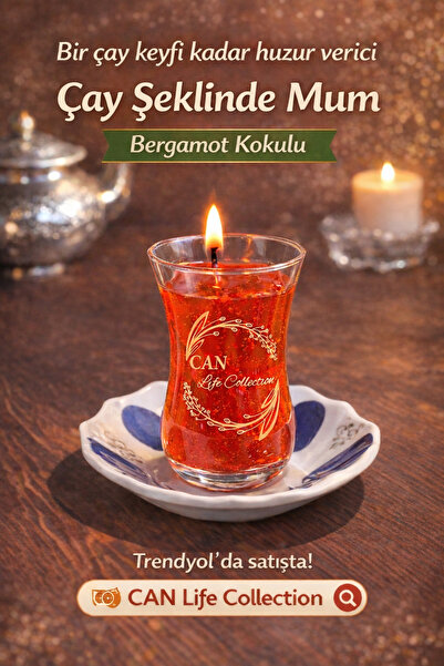 shop Bergamot Aromalı Türk Çayı Görünümlü Dekoratif Mum Çay Bardağı- Çay Taba...