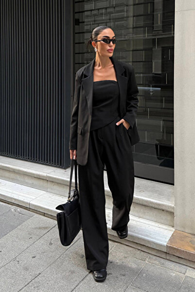 Ortaya Çık Чорний блейзер, блуза, штани-палаццо, 3-компонентний костюм