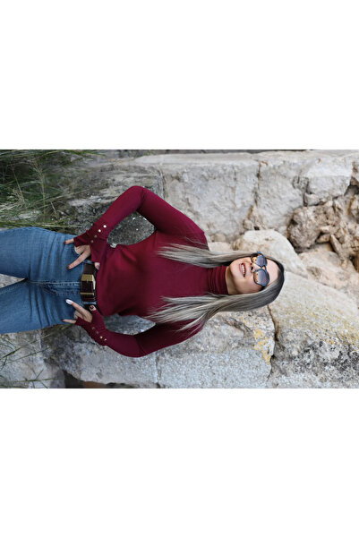 bytugcekaya سترة بياقة مرتفعة باللون البوردو ذات حجم قياسي مع أكمام متدلية