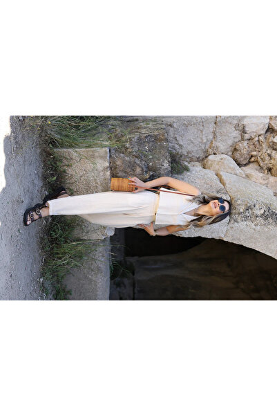 bytugcekaya Σετ λινό καρότο μπεζ γιλέκο