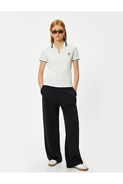 Koton Polo Yaka Tişört Kısa Kollu Pamuklu Çizgi Detaylı