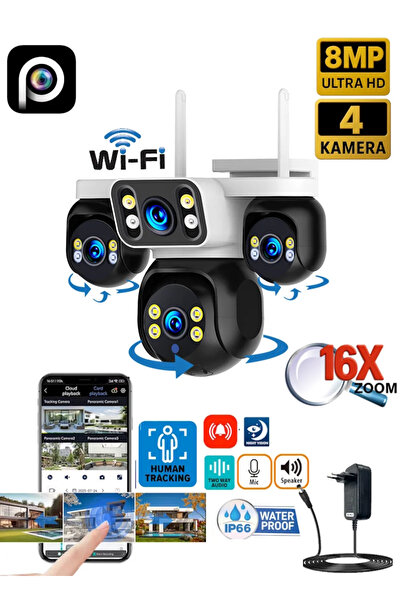 Ventus ES-5804 8MP 4 Kameralı Wifi 16X Zoom HiEasy Gece Görüş Çift Yönlü Ses ...