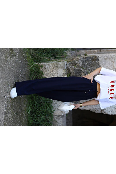 bytugcekaya Navy Blue Palazzo Bottom - Elastic Waist