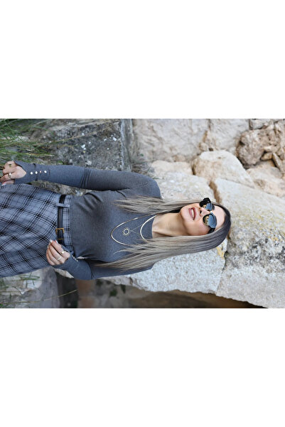 bytugcekaya Anthracite standard size sweater with drop sleeves