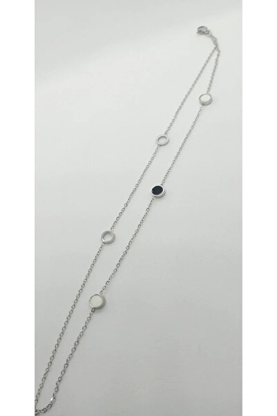 ndjewelry خلخال مطلي بالمينا باللون الفضي باللونين الأسود والأبيض