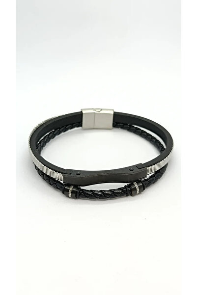 ndjewelry شادو لاين – سوار رجالي من الجلد والفولاذ