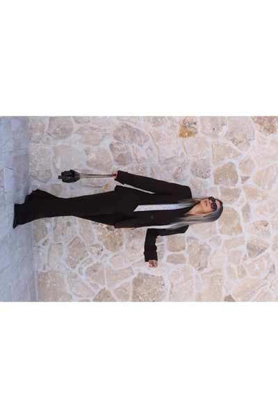 bytugcekaya Kahve Hakim Yaka Kol Katlı Düğmeli Ceket Takım