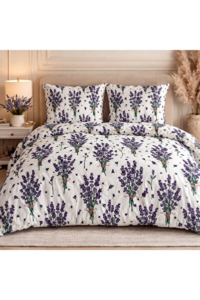 MORE HOME مفرد ملاءة مطاطية طقم غطاء لحاف لافندر