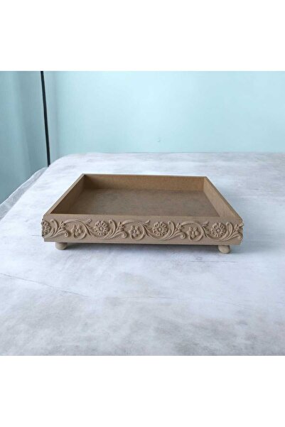 SEKAY AHŞAP Ahşap Boyanabilir Çiçek Desenli Ayaklı orta boy dekoratif Dikdört...