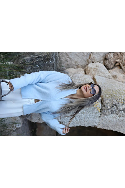 bytugcekaya Cardigan cu pene cu fermoar, mărime standard, albastru bebeluș