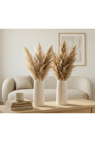 VARKAL 2li Modern Dekorasyon İçin Şık Beyaz Çizgili Çiçek Vazo - Minimalist v...