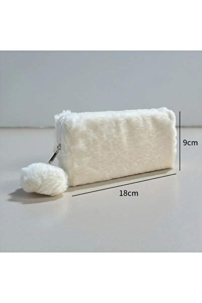 Elegance Τσάντα μολυβιού σε κρεμ χρώμα με βελούδινο πομπόμ