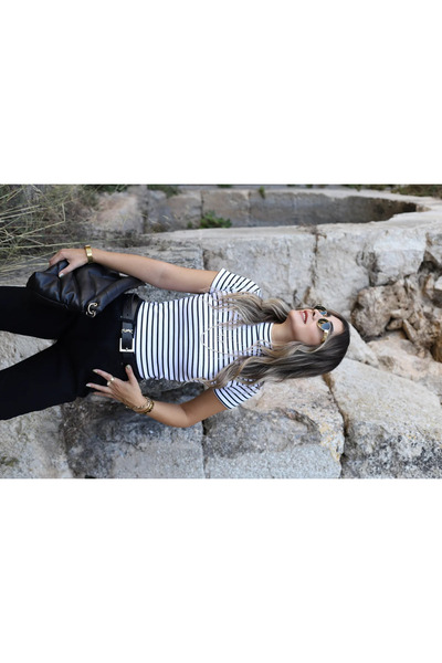 bytugcekaya Top crop cu jumătate de gât cu dungi alb-negru