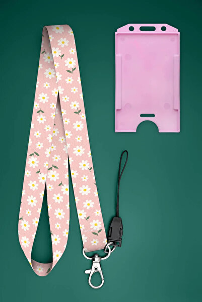 Apptakı Pembe Papatya Boyun İpi Boyun Askı İpi Boyun Askısı ve Kartlık - ASS0...