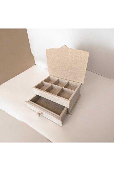 SEKAY AHŞAP Ahşap Boyanabilir 6 Bölmeli ve 1 Çekmeceli Takı-makyaj-aksesuar O...