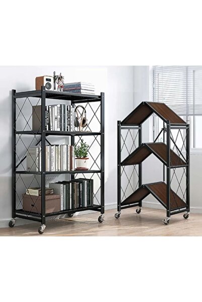 OEM Luxe Industrial Shelf with Wheels, Black Metal and Wood – Elegant Organiz...
