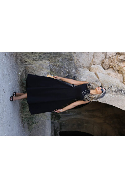 bytugcekaya Crna Sa detaljem kaiša midi haljina