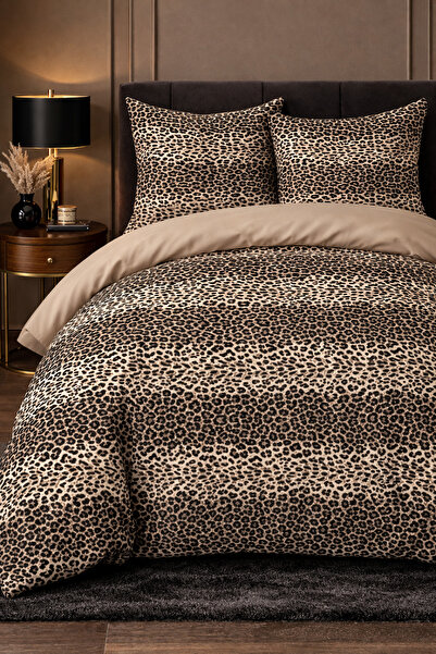 MORE HOME غطاء لحاف فردي + غطاء وسادة (بدون ملاءة) لون بيج-ليوبارد