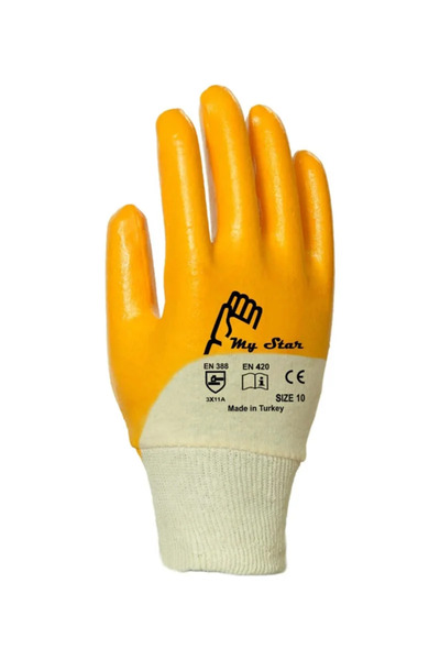 My Star قفازات العمل القطنية شبه المغلفة بالنيتريل الأصفر