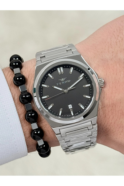 FERRO Silver Steel Cord Men's Wristwatch Clock F11503A-A2 3Atm Waterproof 2-Y...