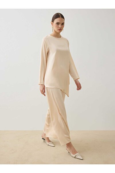Refka Set tunică și fustă din țesătură satinată - Vanilie -