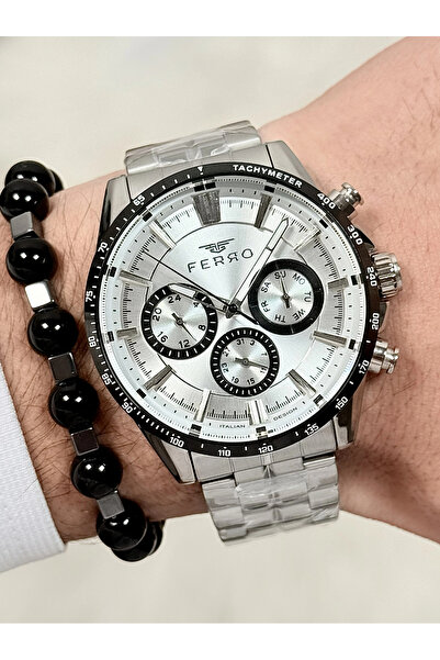 FERRO ساعة يد رجالية بسلك فولاذي فضي FM40139A-J