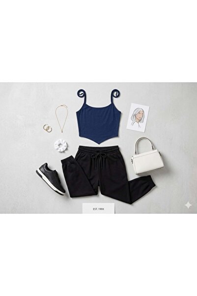 ibeeka Essential Basic Strap Cropped - Basic Top with Built-In Bra - Dark Blu...