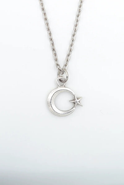 ıdr Minimal Ay Yıldız Gümüş Kaplama Düz Zincir Kolye