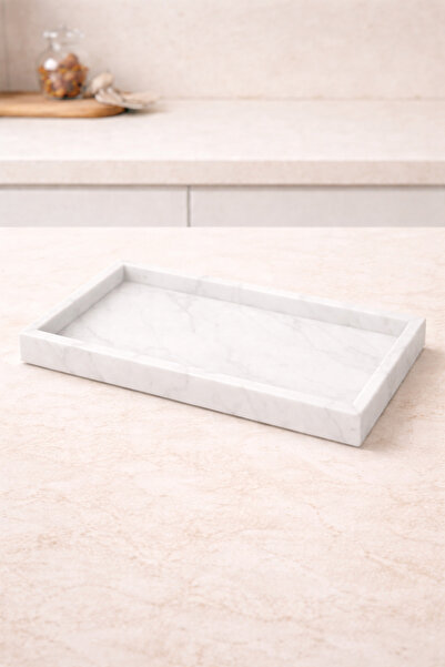 Marbello 17x32 Mermer Tepsi | Banyo Dresuar Salon Dekoratif Organizer Sunum T...