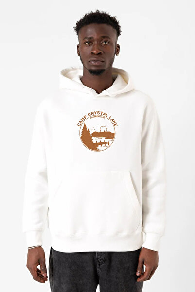 Tshirthane Petak 13. Kamp Kristal Lejk Bela muška majica sa kapuljačom od 3 niti