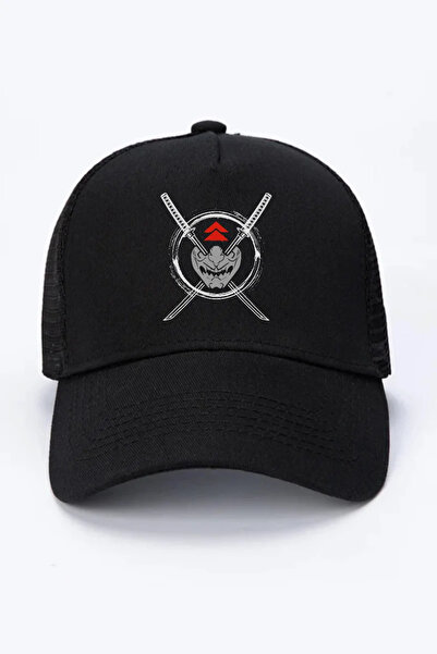 Tshirthane Ghost of Tsushima Samurai Mask Black Mesh Cap