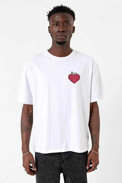 Tshirthane One Piece Anime - Ope Ope Devil Fruit Patterned White Men's Oversi...