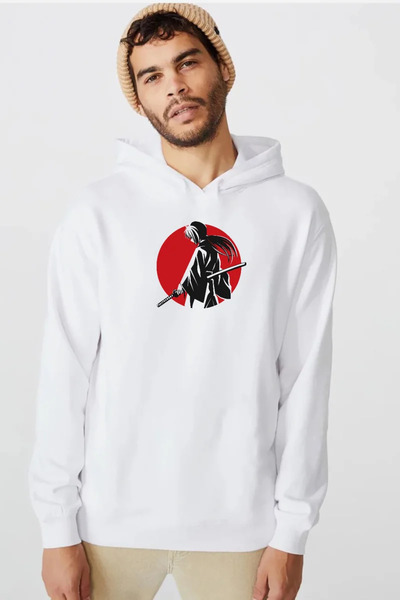 Tshirthane Rurouni Kenshin Samurai Logo Bela muška majica sa kapuljačom i tri...