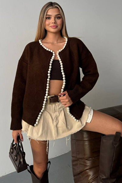 KECHİ WOMAN Women's Pearl Knit Cardigan – Soft Texture, Pearl Detailing, Comf...