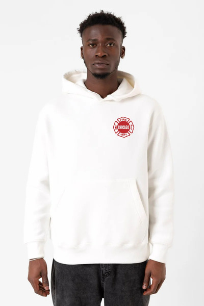 Tshirthane Chicago Fire logo bela muška majica sa kapuljačom i tri niza