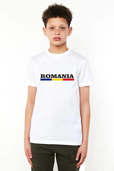 Tshirthane Tricou pentru copii Bikeback cu steagul Romaniei Lettern alb