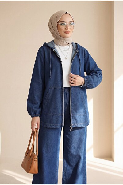 Modamorfo Σετ τζιν με κουκούλα και φερμουάρ μπροστά, με ελαστικό λαιμόκοψη -i...