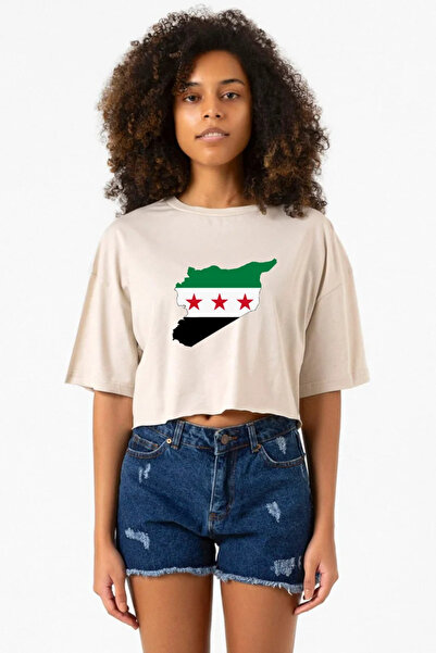 Tshirthane سوريا العلم الجديد البيج المرأة المحاصيل التي شيرت