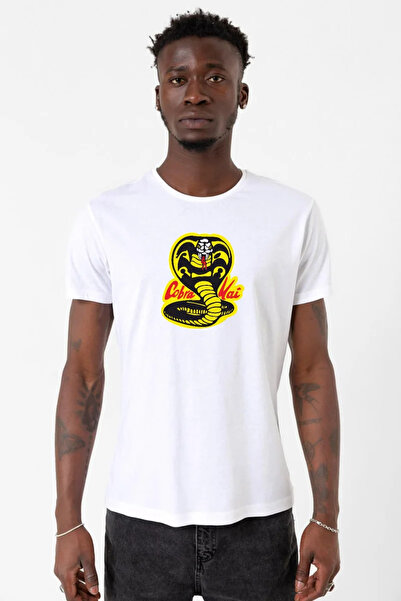 Tshirthane Tricou alb pentru bărbați cu logo Cobra Kai