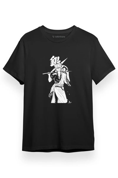 Tshirthane Gintama Anime Gintoki Black White Black Short-sleeved Men's Tshirt