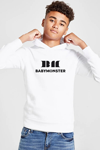 Tshirthane Детски суитшърт с качулка Babymonster Logo бял 3ip